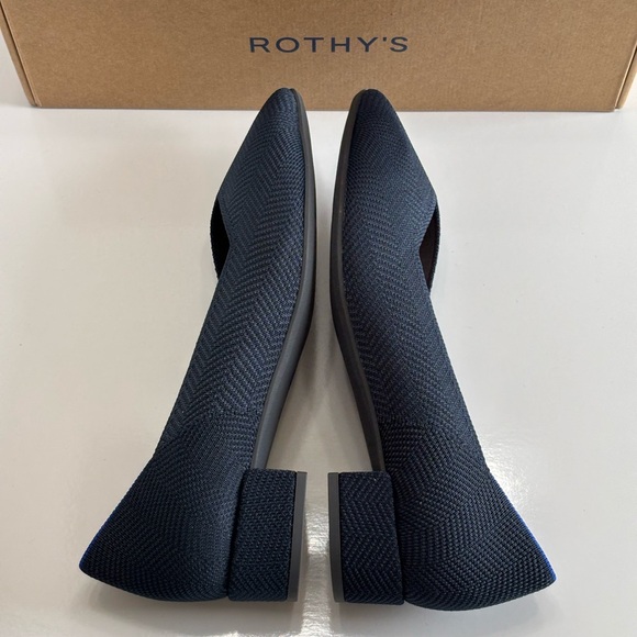 Rothy's The High Point Block Heel Women's 12 Navy Herringbone Knit Shoes NEW - Picture 13 of 15